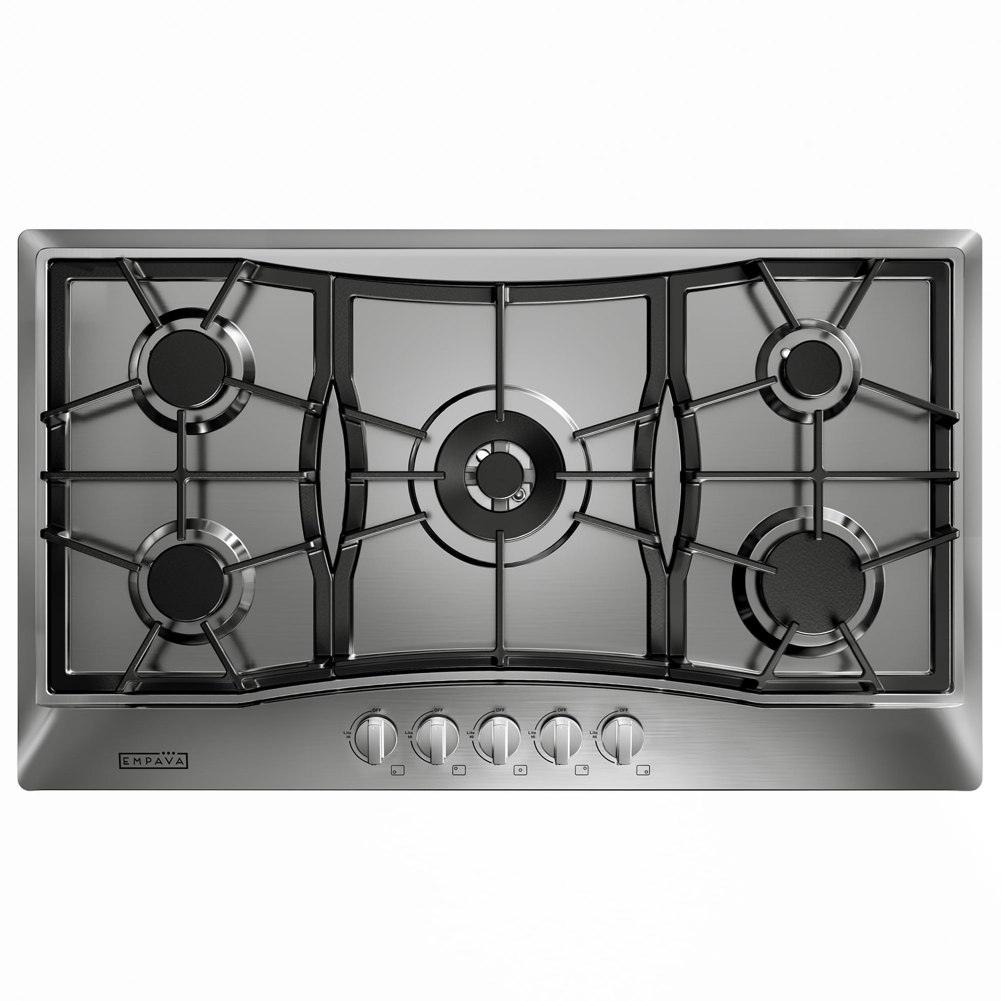 Empava 36 Inch Built-in Gas Cooktop with 5 Sealed SABAF Burners, Stainless Steel Surface, LPG/NG Convertible, Auto Electric Ignition, Flame Failure Protection