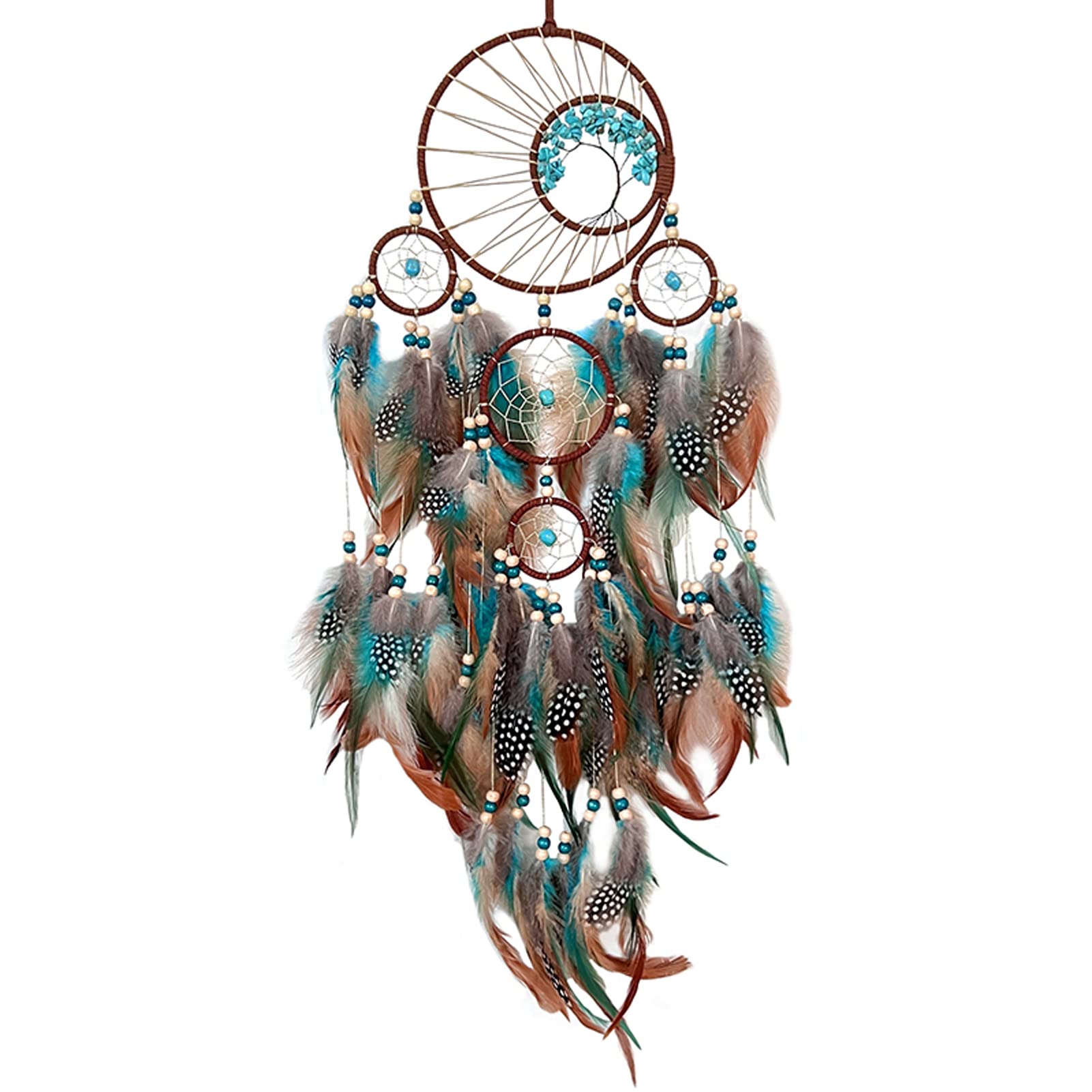 Attrape-Rêves Arbre De Vie Bleu - Déco Murale Main Avec Plumes Et Cristal