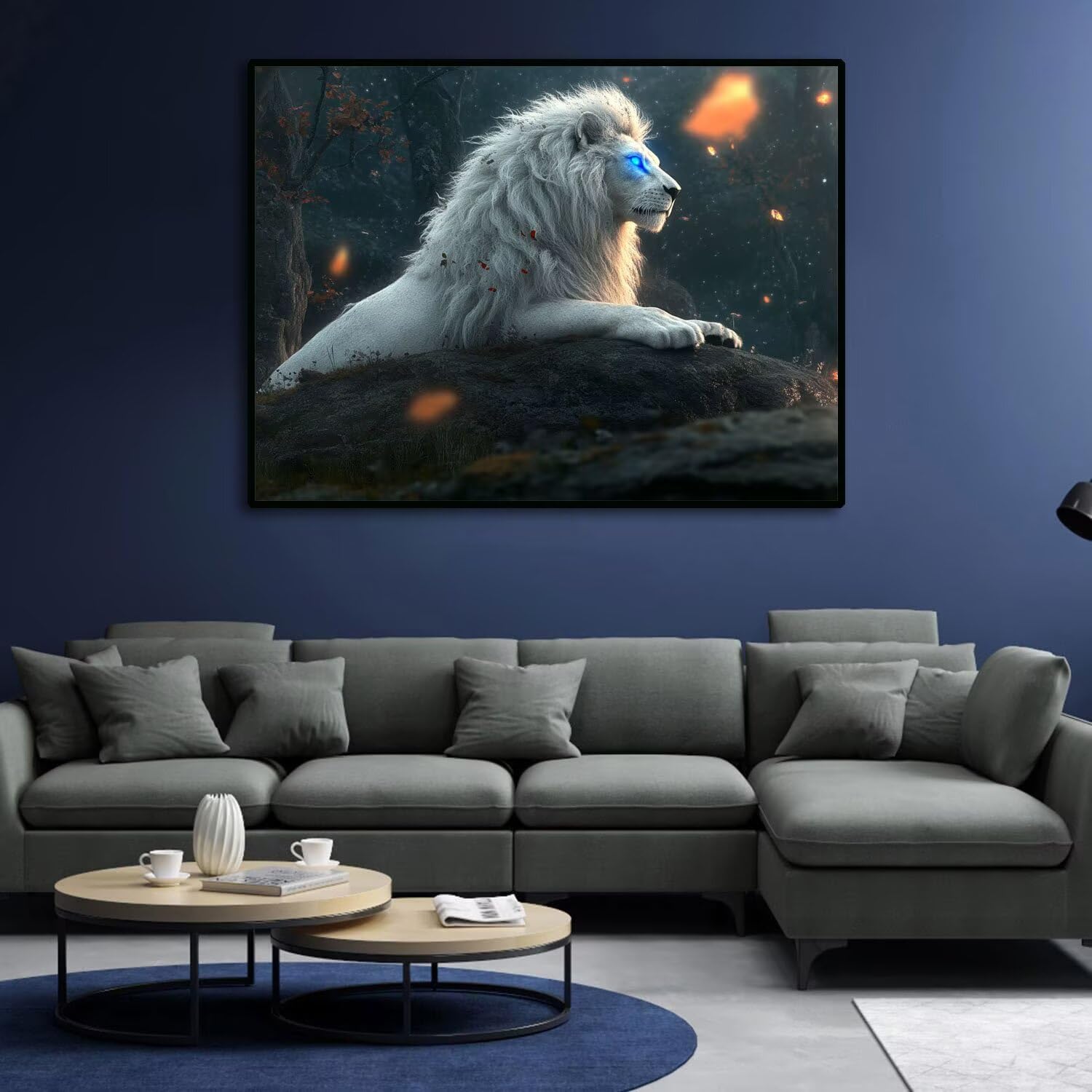 Diamond Painting Weiß Löwe Design Full Drill Diamant Painting Bilder Bastelset Erwachsene DIY Kreativ Set für Erwachsene Mosaik Bastelset Stickerei Geschenke Home Wanddekor Malerei 100x135cm P-q-4800