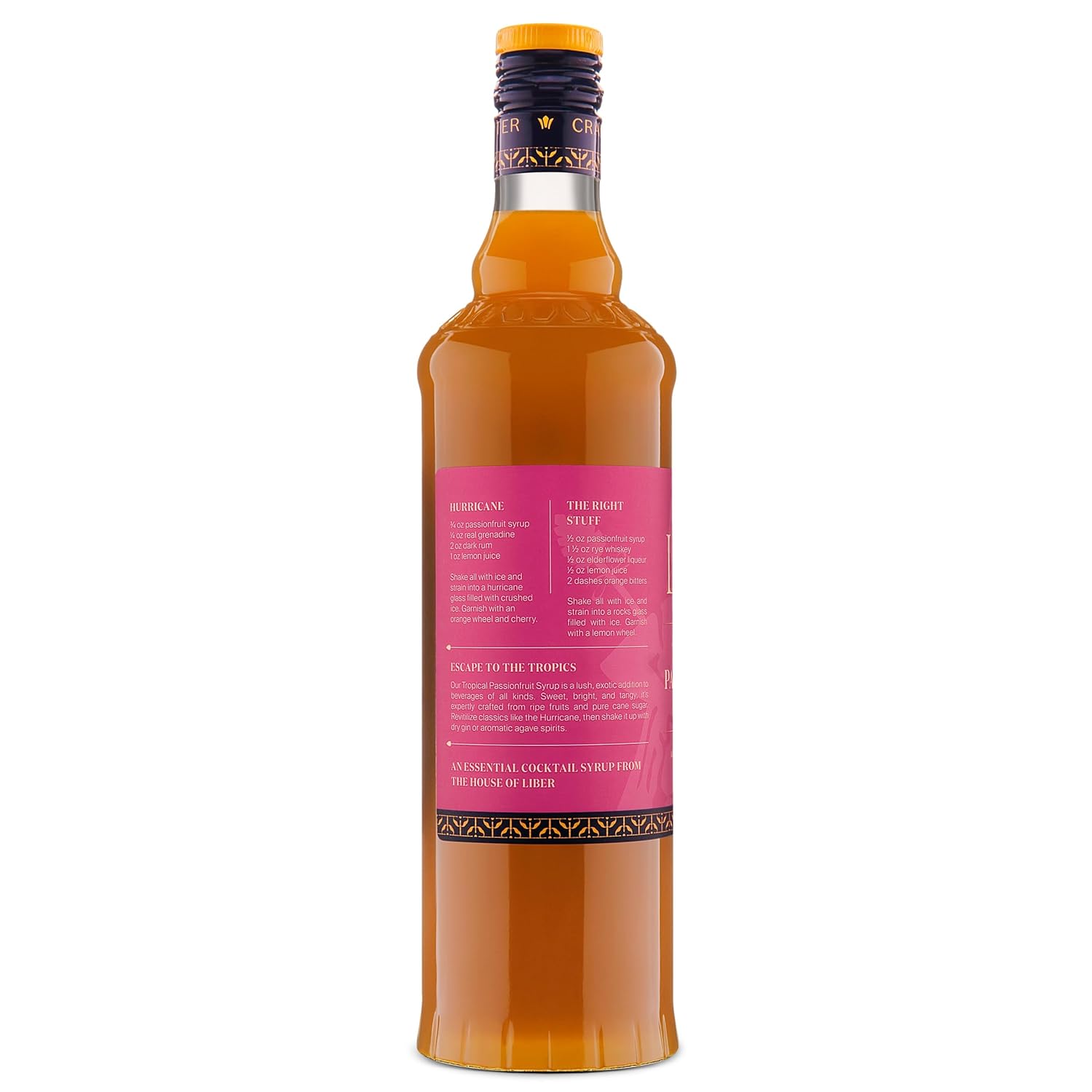 Liber & Co. Tropical Passion Fruit Syrup - Makes 50 Drinks - 50% Passionfruit Juice - Perfect for Craft Cocktails, Hurricanes, Margaritas, Tiki Drinks & Sodas (25.4 oz)