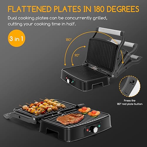 Miniatura 2 de Aigostar Prensa eléctrica Panini con ajuste de temperatura ajustable, hervidor de té eléctrico de 1,7 litros con LED iluminado