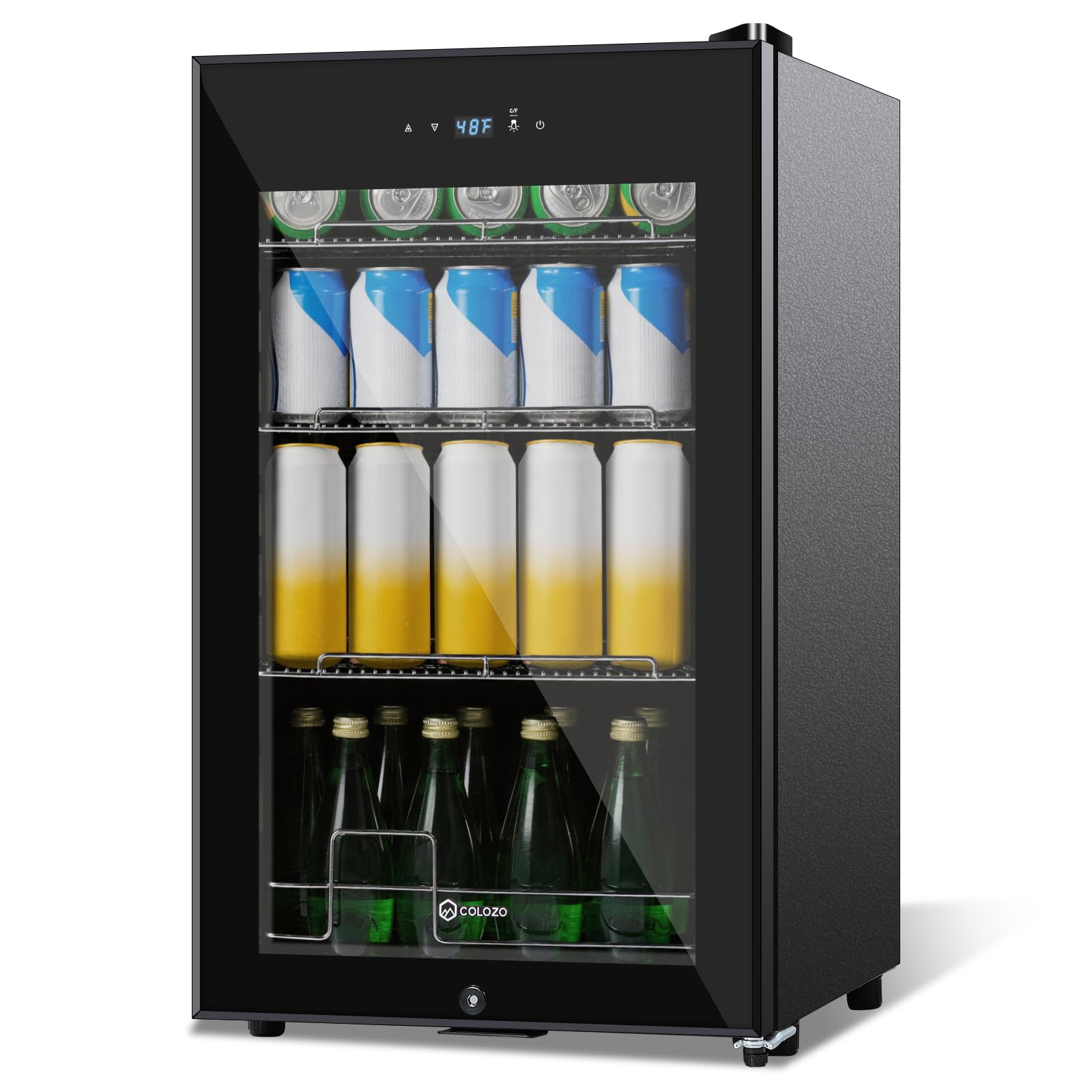 Colzer 17 Inch Black Beverage Refrigerator Cooler, 96 Cans Mini Fridge With Glass Door&Lock, Beer Fridge For Soda Water Or Wine, Drink Refrigerator For Home Office Bar Bedroom on Fridge.com - View 2