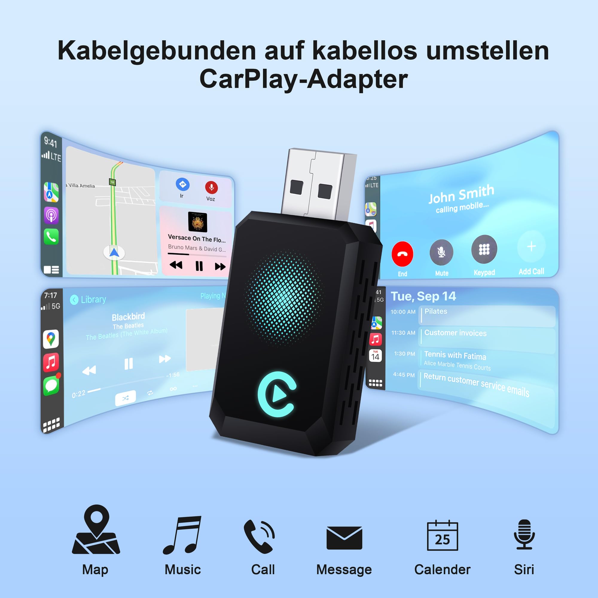 Letitwell Wireless Carplay Adapter La Nouvelle Version est Rapide et Stable, Plug-and-Play Type-c/USB, Mini Carplay Adapter Filaire à sans Fil, adapté à l'iPhone iOS 10+ et aux Voitures avec carplay