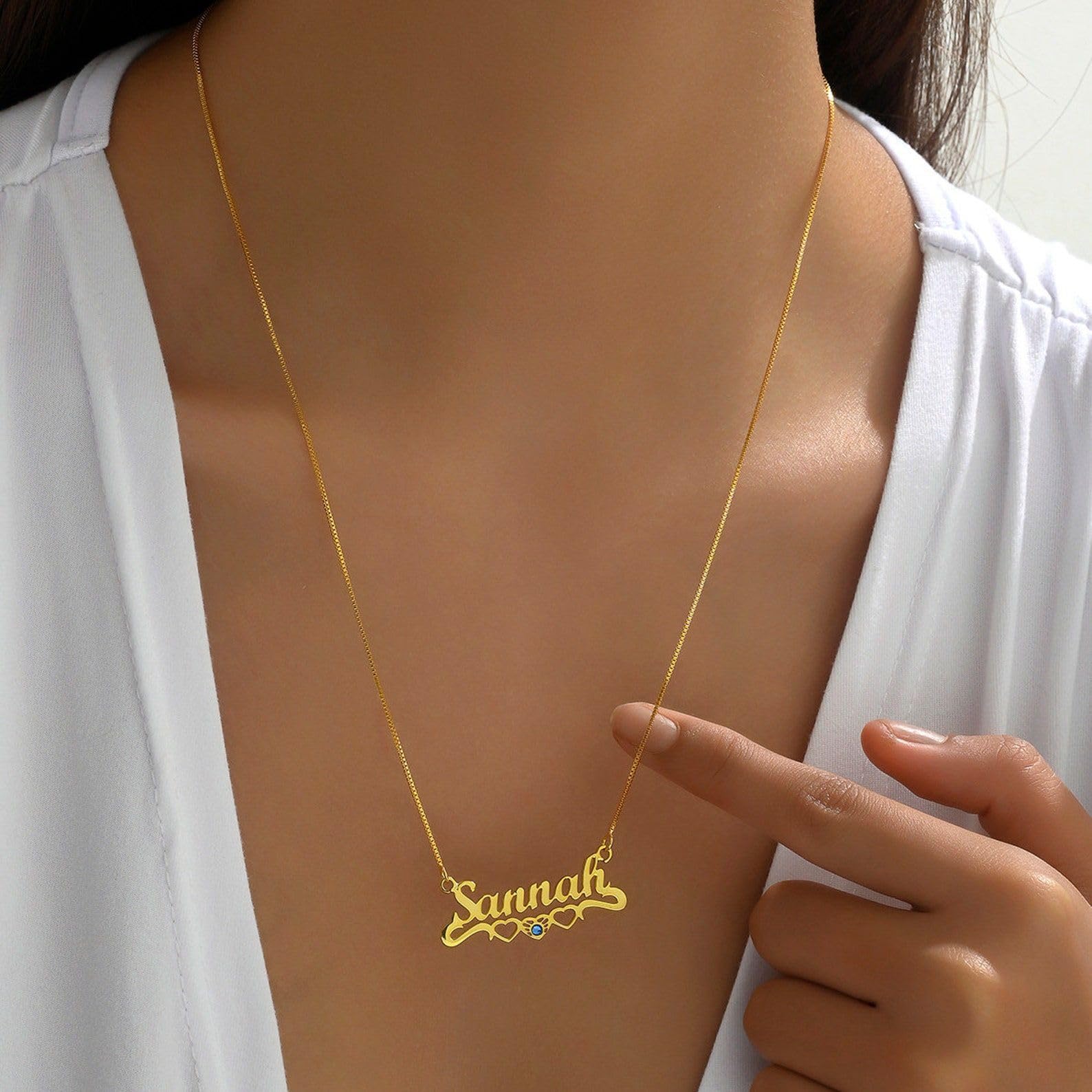 Nome personalizzato Collana con Pietra di nascita argento sterling 925 pietra di nascita Cuore Nome Collana personalizzato bambini fatti a mano Festa della mamma