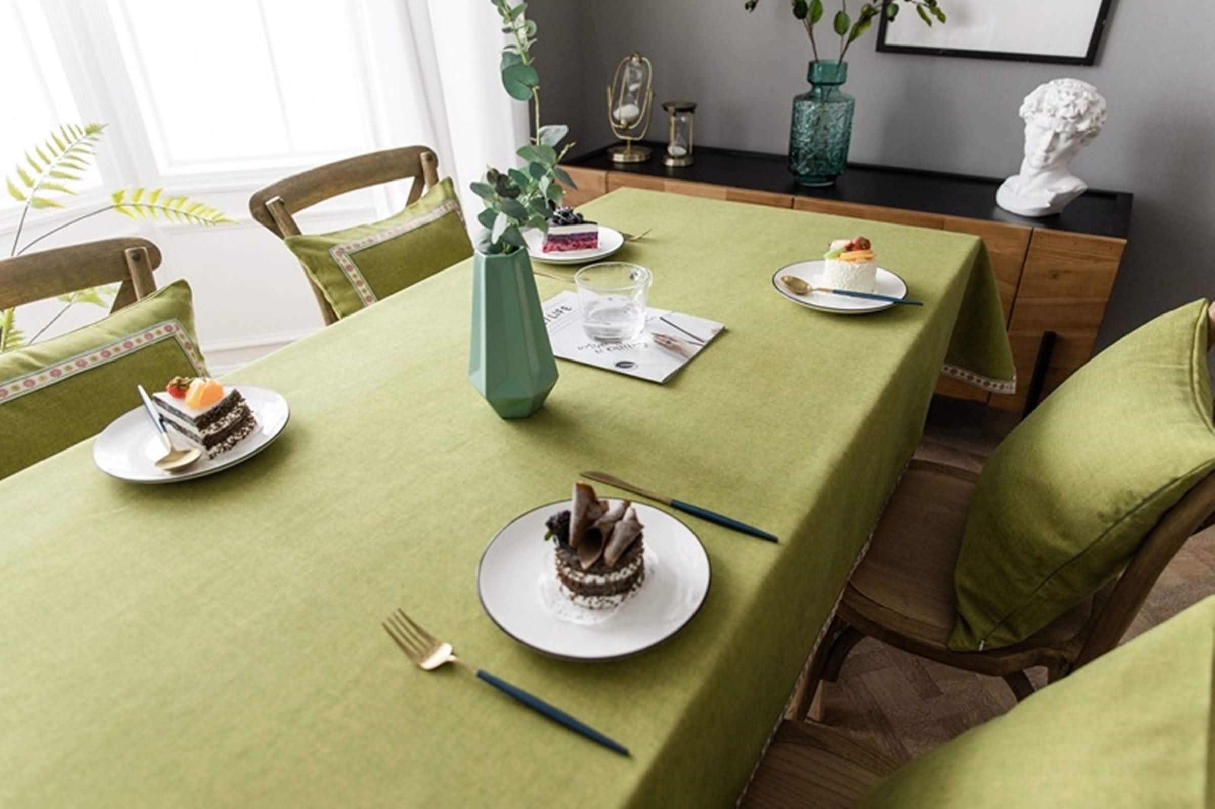 Mantel Lavable Rectangular Verde Mesa, Color Sólido, de Poliéster Fácil de Limpiar, 140 x 220 cm, Mantel para Mesa de Centro