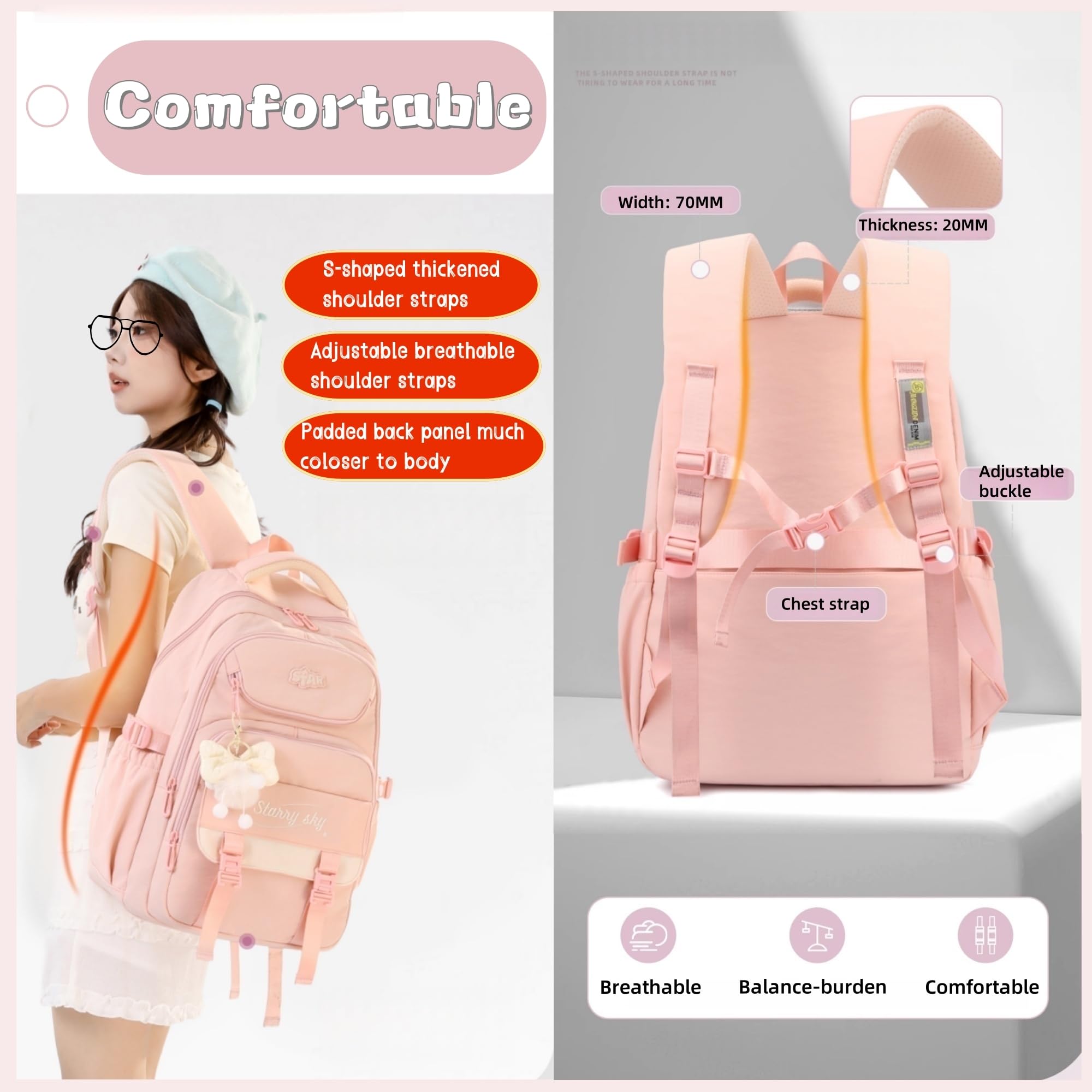 Sac à dos pour filles - Sac d'école primaire et secondaire - Sac à livres