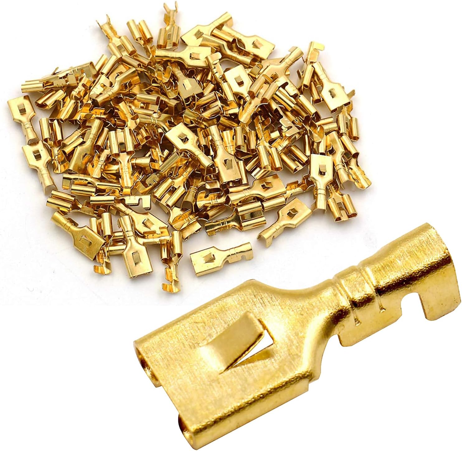 Baomain Female Spade Quick Splice Crimp Terminals 6.3mm Crimp Connector Non Insulated 100 Pcs