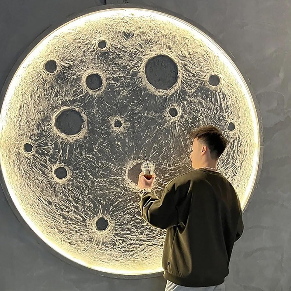 Luci da Parete Moderne e dimmerabili a Forma di Luna, con Telecomando per Interni ed Esterni, Lampada da Parete con Effetto Rilievo 3D a Forma di Luna per l'ingresso.