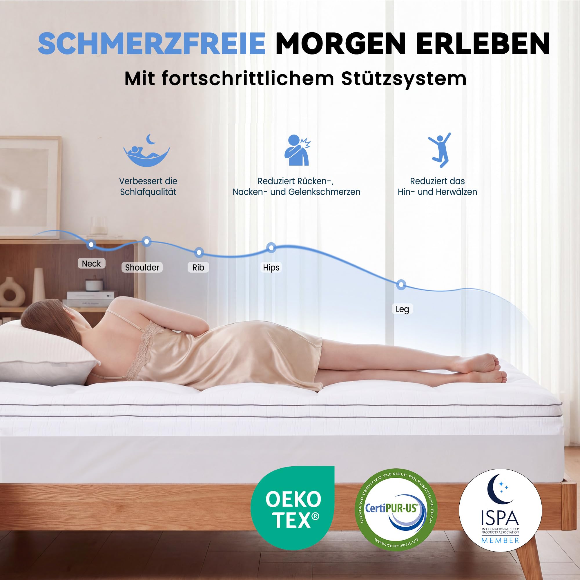 DOPEDIO Gel Memory Foam Matratzen-Topper Oeko-TEX® 180x200 cm 7,5 cm Weiß | Weicher Gel-Memory-Schaum Topper mit Oeko-TEX® Bezug, waschbar, atmungsaktiv für Boxspringbett, Sofa- und Wohnmobilbett.