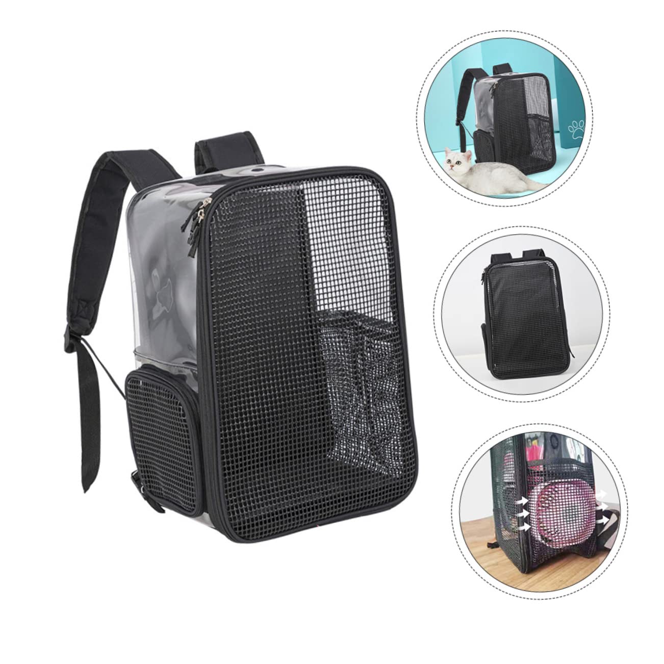 Trasportino per Gatti Zaino Trasparente Nero Oxford | Grande Capienza, Design Traspirante, Comodo da Portare, per Hiking e Cycling