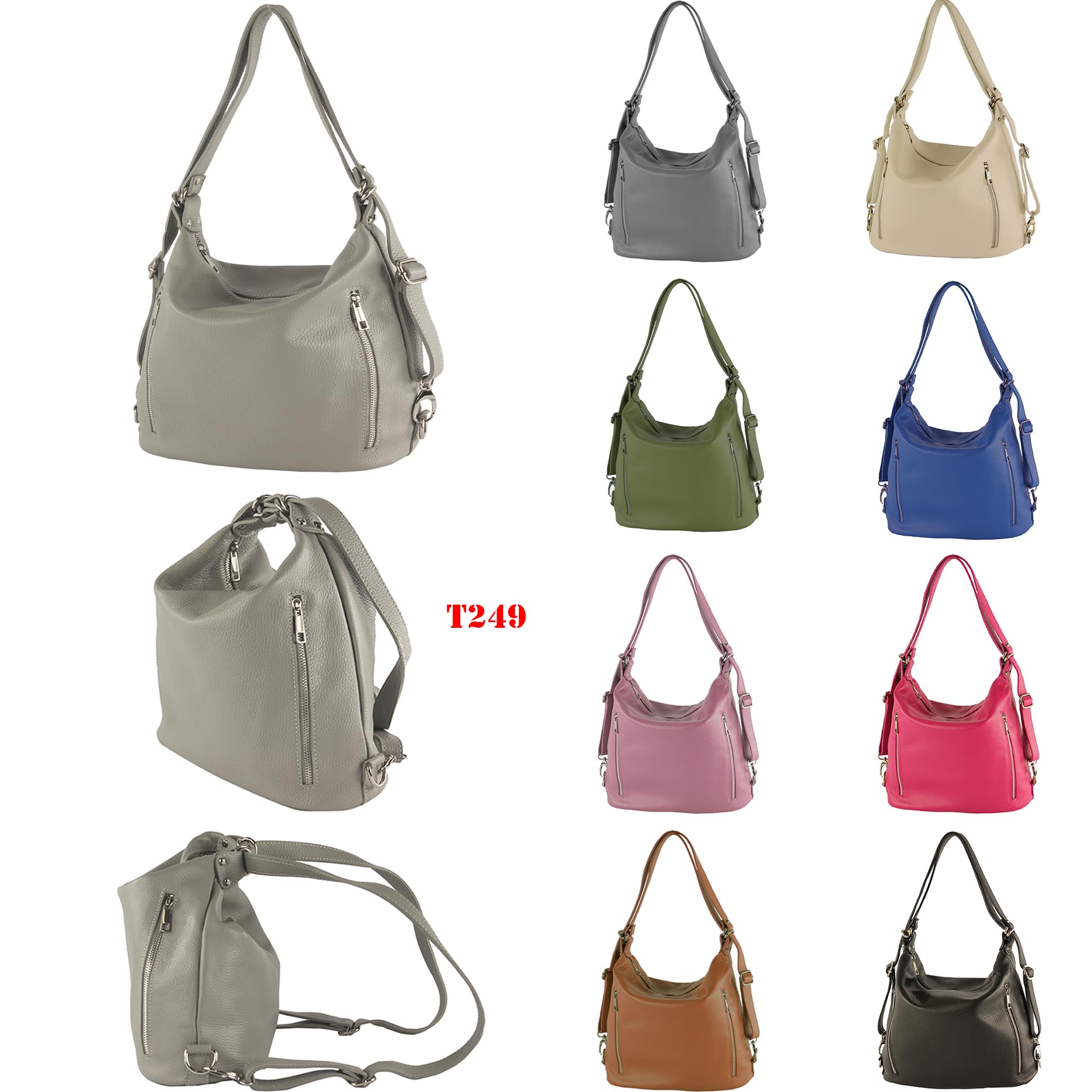 modamoda de T249 Damen Leder Rucksack Schultertasche 2in1, handmade in Italy