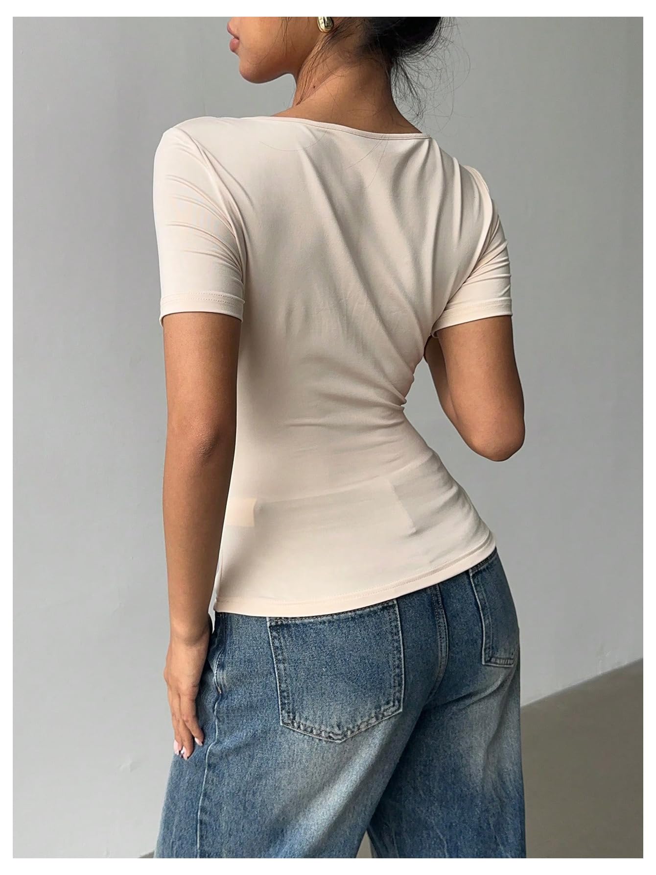 MakeMeChic Women's Off The Shoulder Tops Bow Y2k T Shirt Short Sleeve Fitted Summer Tee