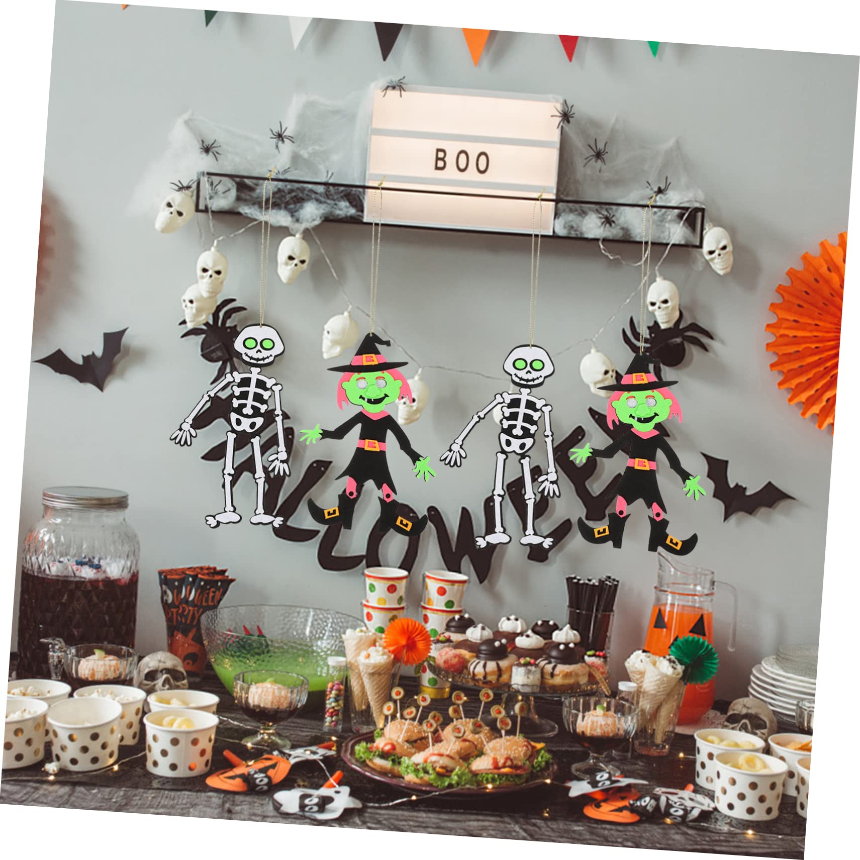 ibasenice 16pezzi Decorazioni Di Halloween Feltro Pendenti Spaventosi Con Strega e Scheletro Per Feste e Addobbi Festivi Leggeri e Facili Da Appendere Per Casa e Giardino