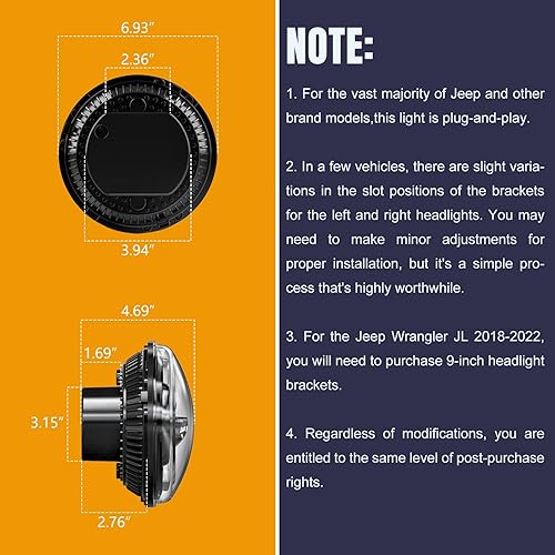 Miniatura 5 de HWSTAR Faros delanteros LED redondos de 7 pulgadas compatibles con Jeep Wrangler JK JKU TJ LJ Chevy Ford GMC etc faros delanteros de motocicleta con