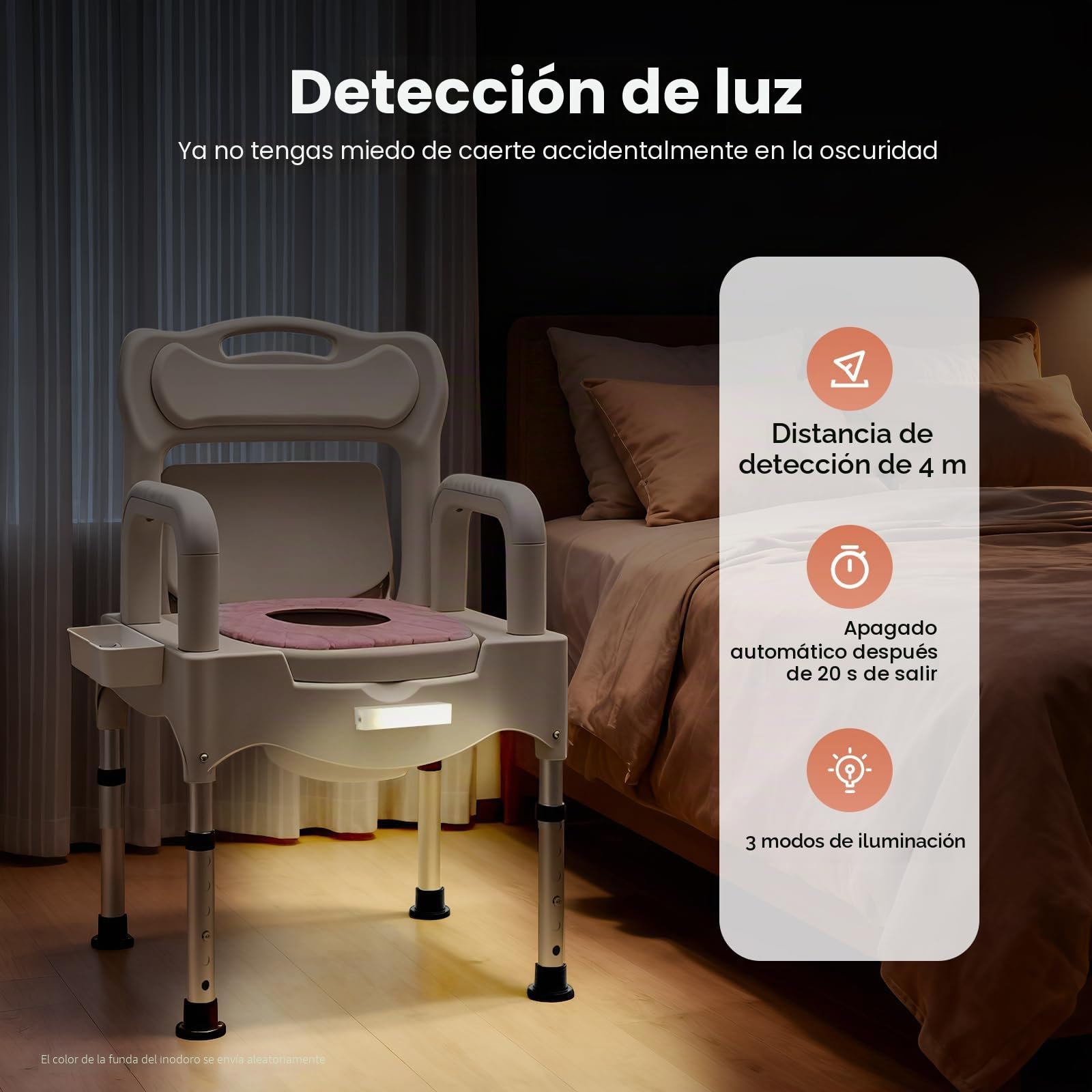 Silla de baño con ruedas, silla de ruedas, silla de ruedas con cubo de inodoro, ancho del asiento para personas mayores, silla de noche, altura regulable, reposabrazos plegable, 55 cm