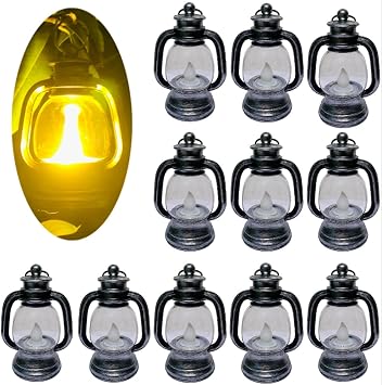 12 Pack Mini Lantern with 4" Flickering LED Candle, Vintage Lanterns Ornaments Table Centerpiece Halloween Western Party Christmas Tree Decorations...