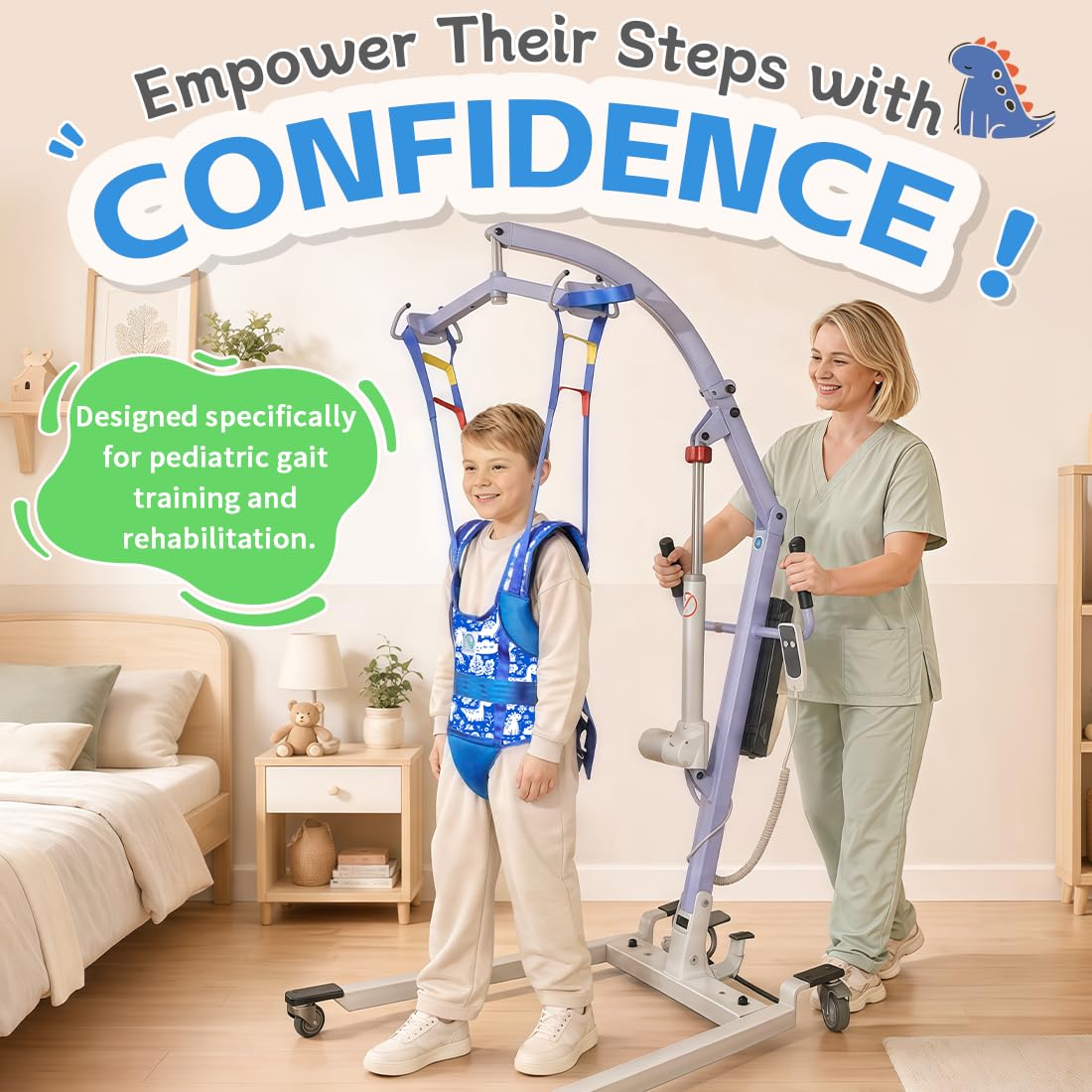 Écharpe de levage pédiatrique avec jambes divisées pour enfants, support de déplacement et de manipulation pour toilettes et soins quotidiens (dinosaure de dessin animé, 12)