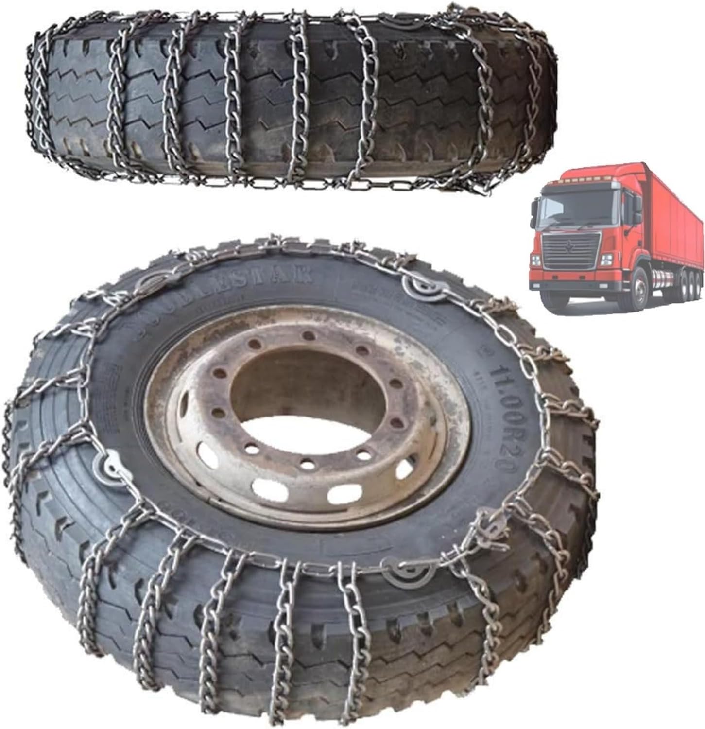 2pcs 9mm Snow Chains for Trucks & SUVs – Reinforced Anti-Skid Chains –Easy On and Off for Ice Snow & Sand 8.25-20 2pcs 235/75R17.5