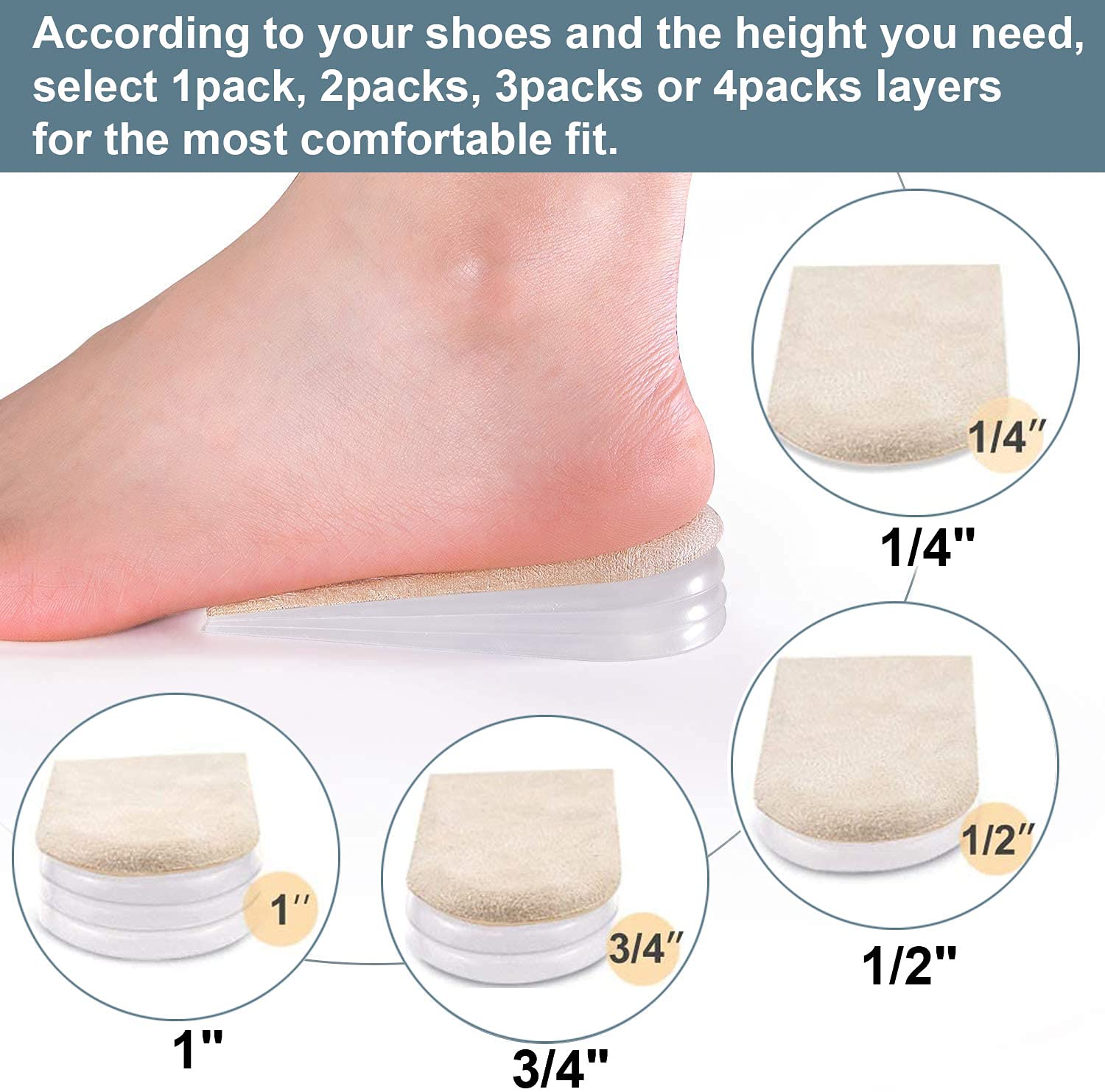Sumifun Heel Lift Inserts, Size S Gel Shoe Heels Inserts for Women
