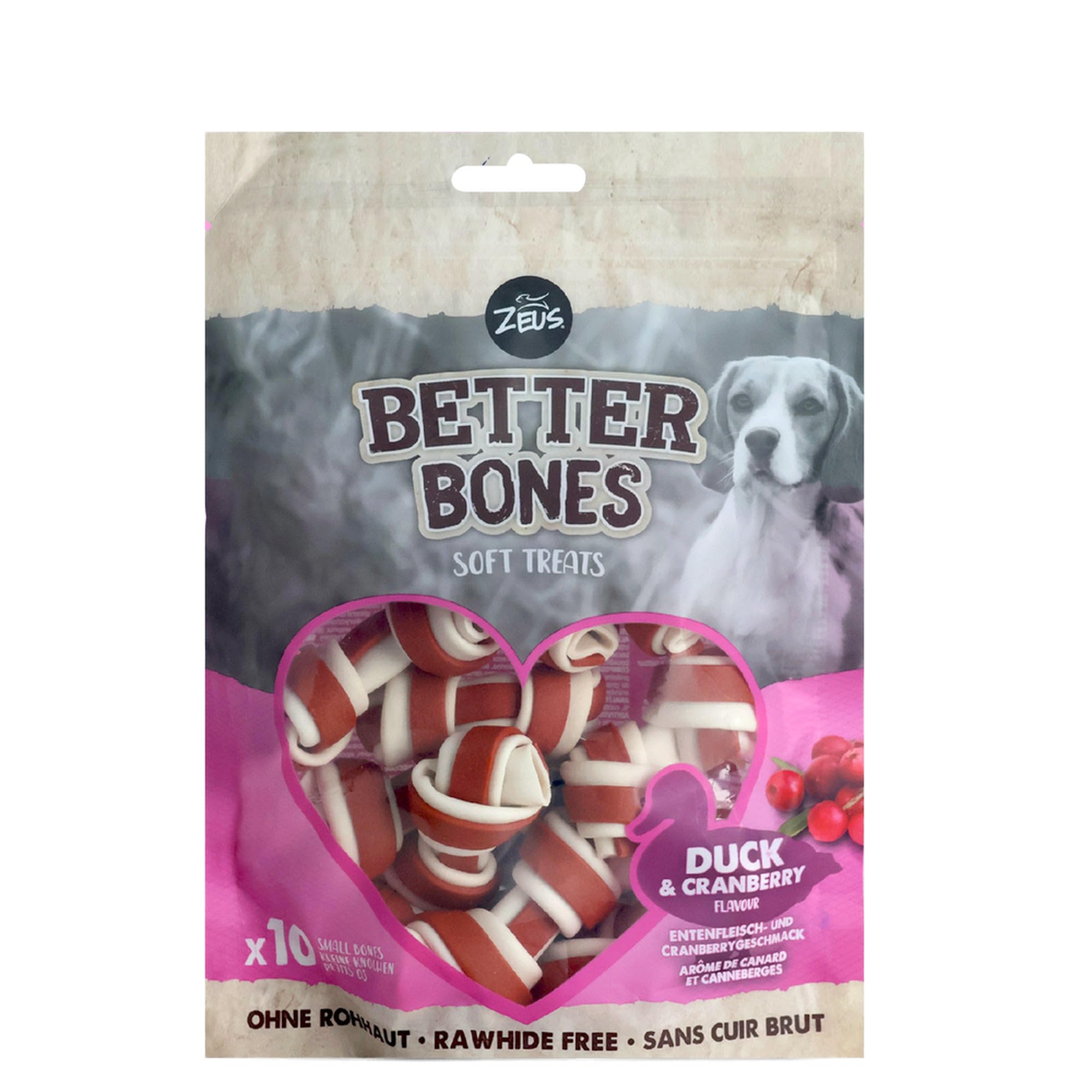 Zeus BetterBones - Hueso masticable para Perros con Sabor a Carne de Pato y arándano, 7,5 cm