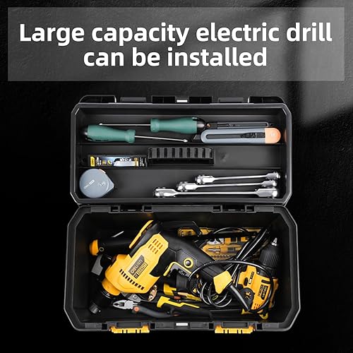 Miniatura 3 de Deli Caja de herramientas de plástico, caja de herramientas de 18 pulgadas con asa, organizador de caja de herramientas resistente, estuche de