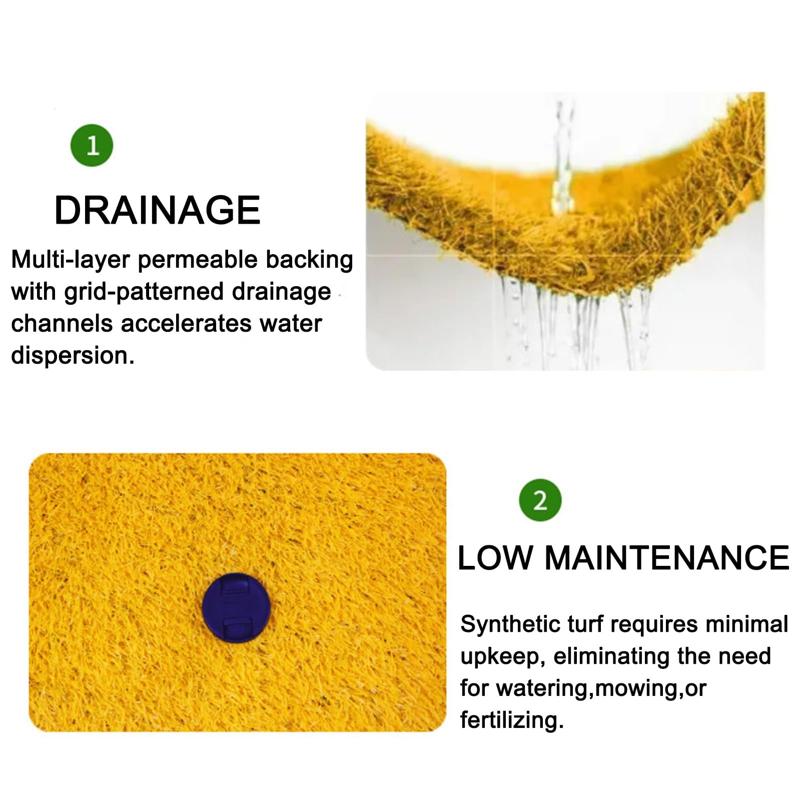 Tapis de gazon artificiel pour intérieur et extérieur, hauteur des poils de 30 mm avec trous de drainage, pelouse synthétique durable, gazon écologique