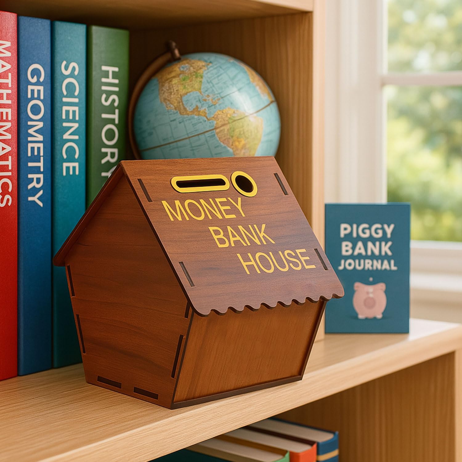 Signamio Wooden Money Saving Box for Adults - House Shaped Piggy Bank 100000, Elegant Money Box for Secure Savings and Home Decor, Durable Wooden Material 4
