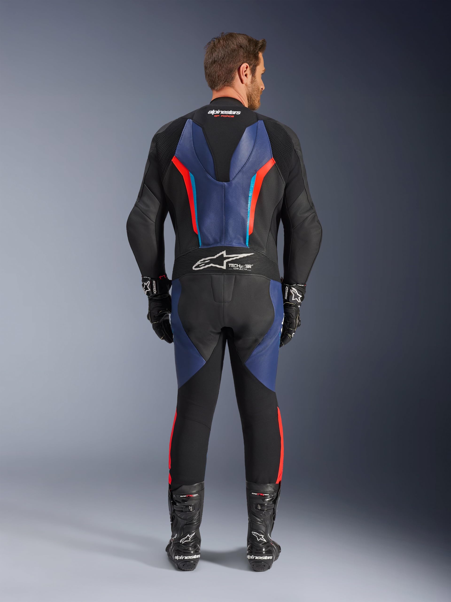 Alpinestars GP Force V2 Tuta in pelle da motociclista in un pezzo, nero/blu/rosso, 52
