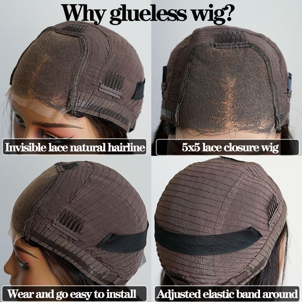 1B/4 Highlight Curly Wig Human Hair Wear and Go Glueless Wig 180% Density 5x5 Closure Wig Pre Plucked Pre Bleached Human Hair Invisible Lace Bob Wig Human Hair Melted Hairline (12inches)