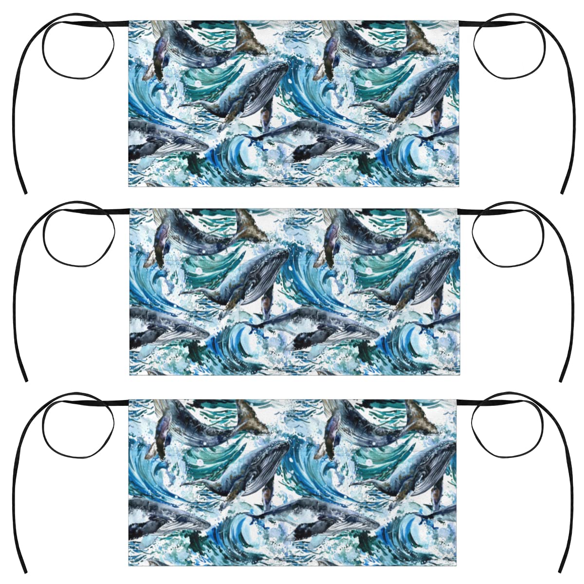 bisibuy 3 Pack Server Aprons with 3 Pockets, Ocean Whale Watercolor Waitress Waiter Wasit Apron for Women Men Restaurant Bistro Cafe Bars Half Aprons Waitress Server Accessories