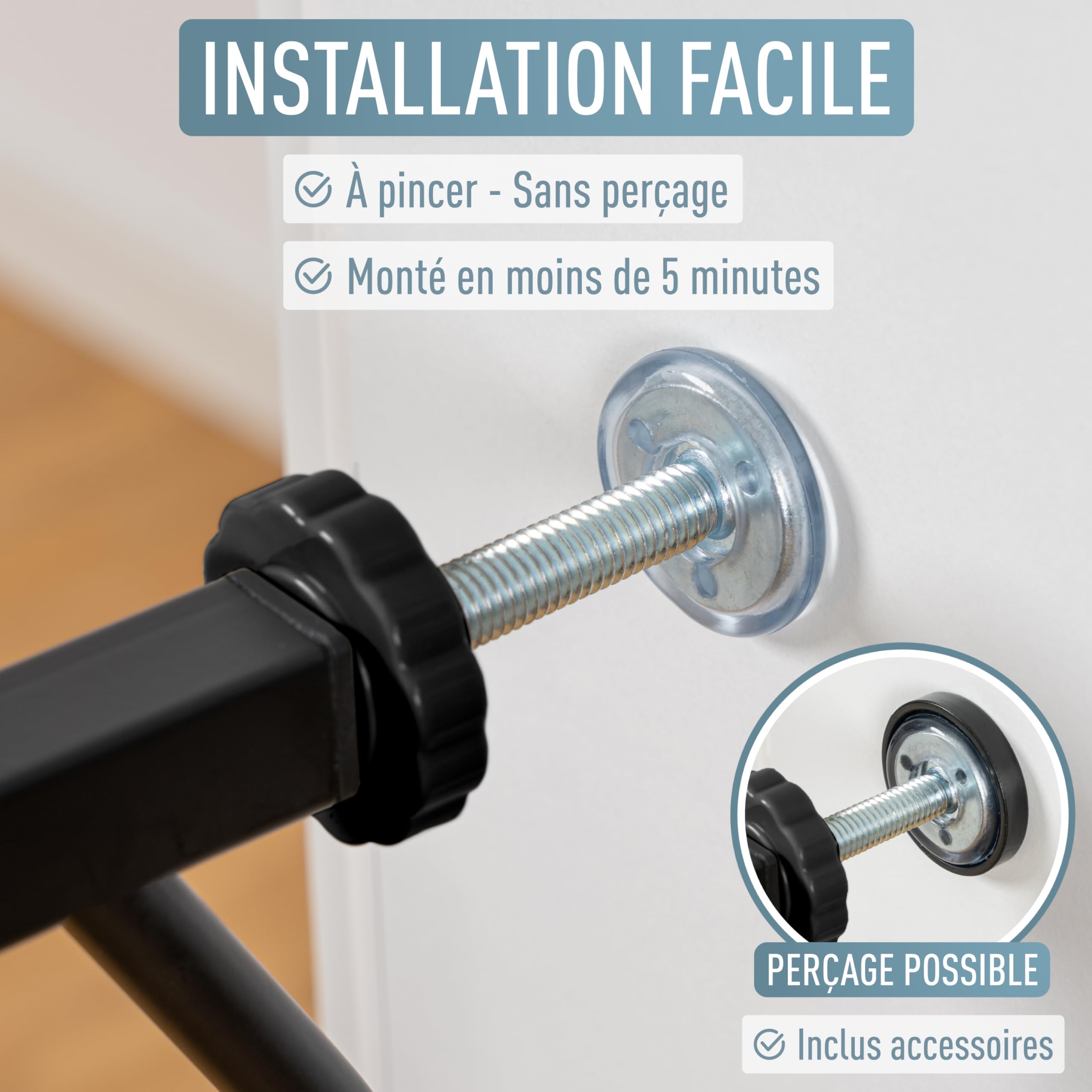ib style Barrière de Sécurité Berrin 58-185 - Barrière d'escalier, sans Perçage, Ouverture d'une Main, pour Enfants 6 a 24 Mois, 150-160 cm, Noir