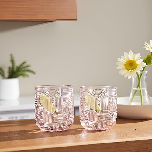 Miniatura 6 de Glaver's Juego de 4 vasos de whisky de 13 onzas, vasos de roca de 13 onzas, diseño Art Deco en relieve, moderno, vintage, para el hogar, bar,