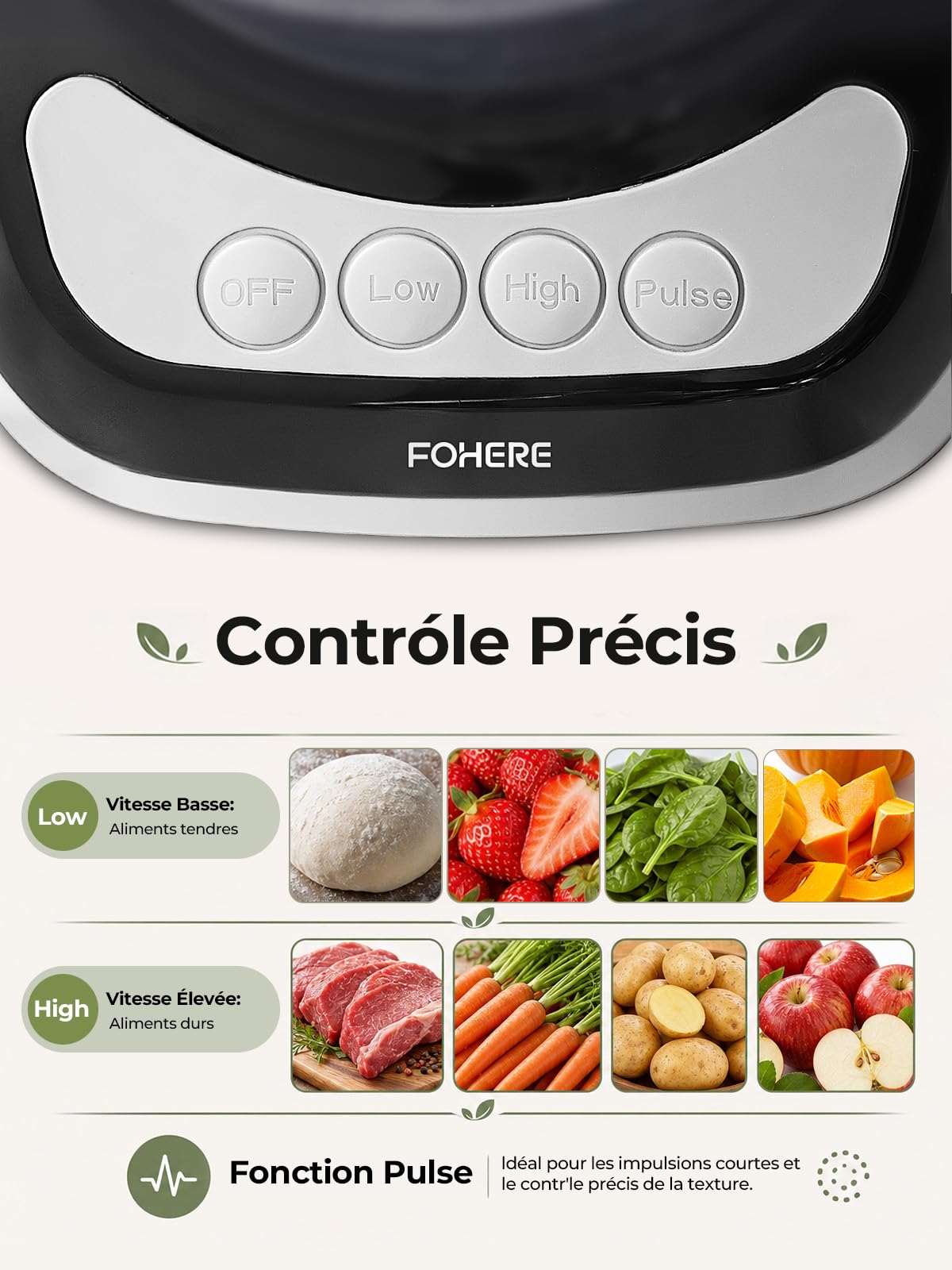 FOHERE Robot de Cuisine 2,3 L, Large 2-en-1 Goulotte, Robot Multifonction