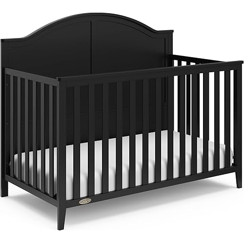 Graco Wilfred 5-in-1 Convertible Crib (Black) – GREENGUARD Gold Certified, Converts to Toddler Bed and Full-Size Bed, Fits Standard Full-Size Crib Mattress, Adjustable Mattress Support Base