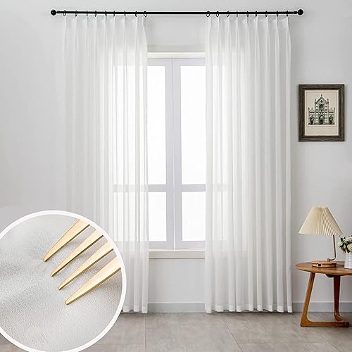 Cortinas traslúcidas blancas de 84 pulgadas de largo, para sala de estar o dormitorio, 1 panel de cortinas plisadas semitransparentes para ventana