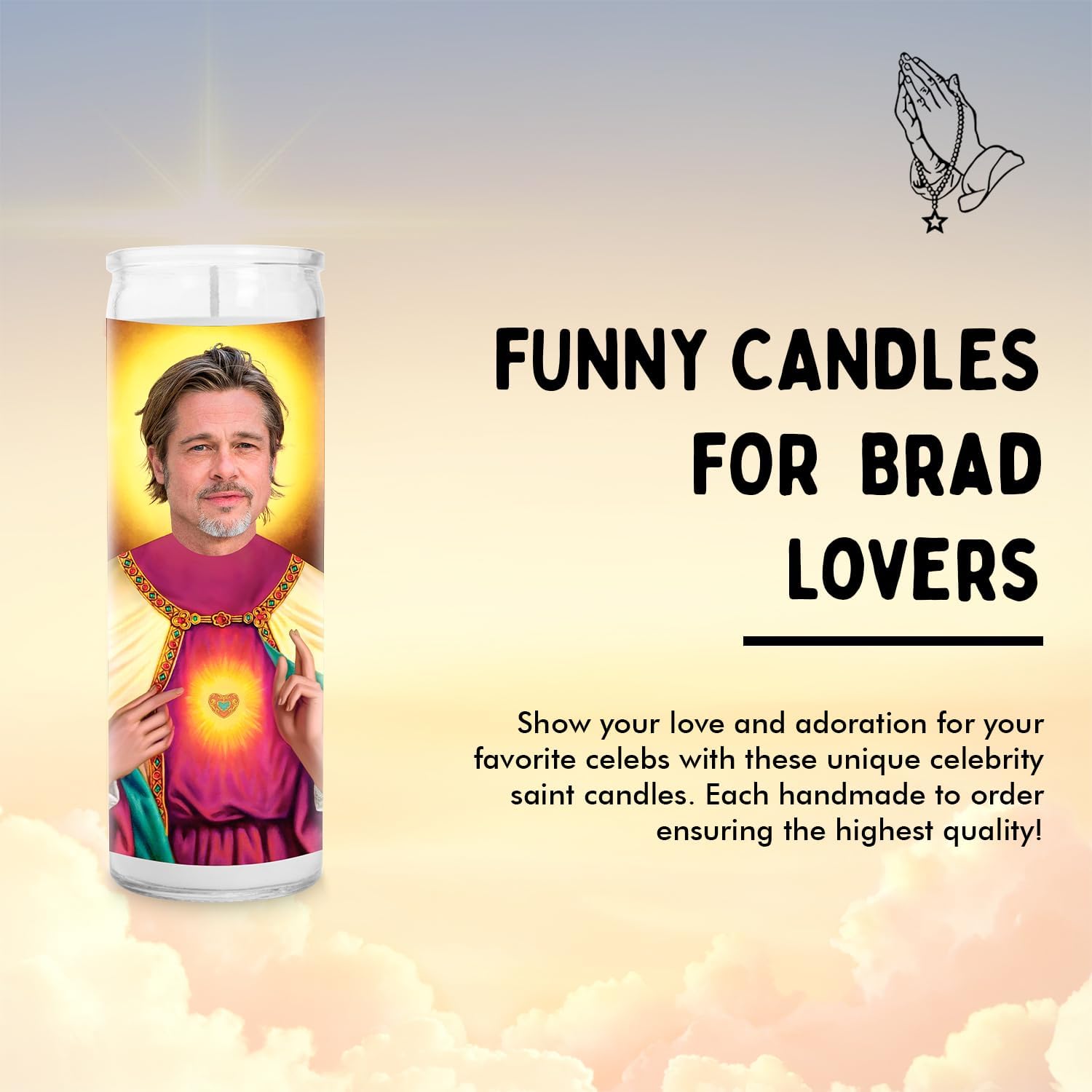 Brad Celebrity Glass Jar Candle – Unscented Handmade Soy Wax Votive Candle – Unique Gift for Classic Hollywood Fans & Movie Lovers – Home Decor Collectible for Living Room & Office – 8 Inch