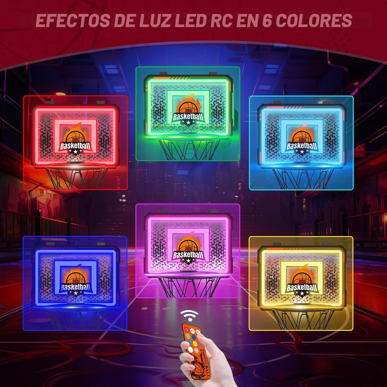 VATOS Aro de baloncesto para interiores, marcador de luz LED con control remoto, juego de baloncesto sobre la puerta, juguete de dormitorio para niños de 3 a 8 años
