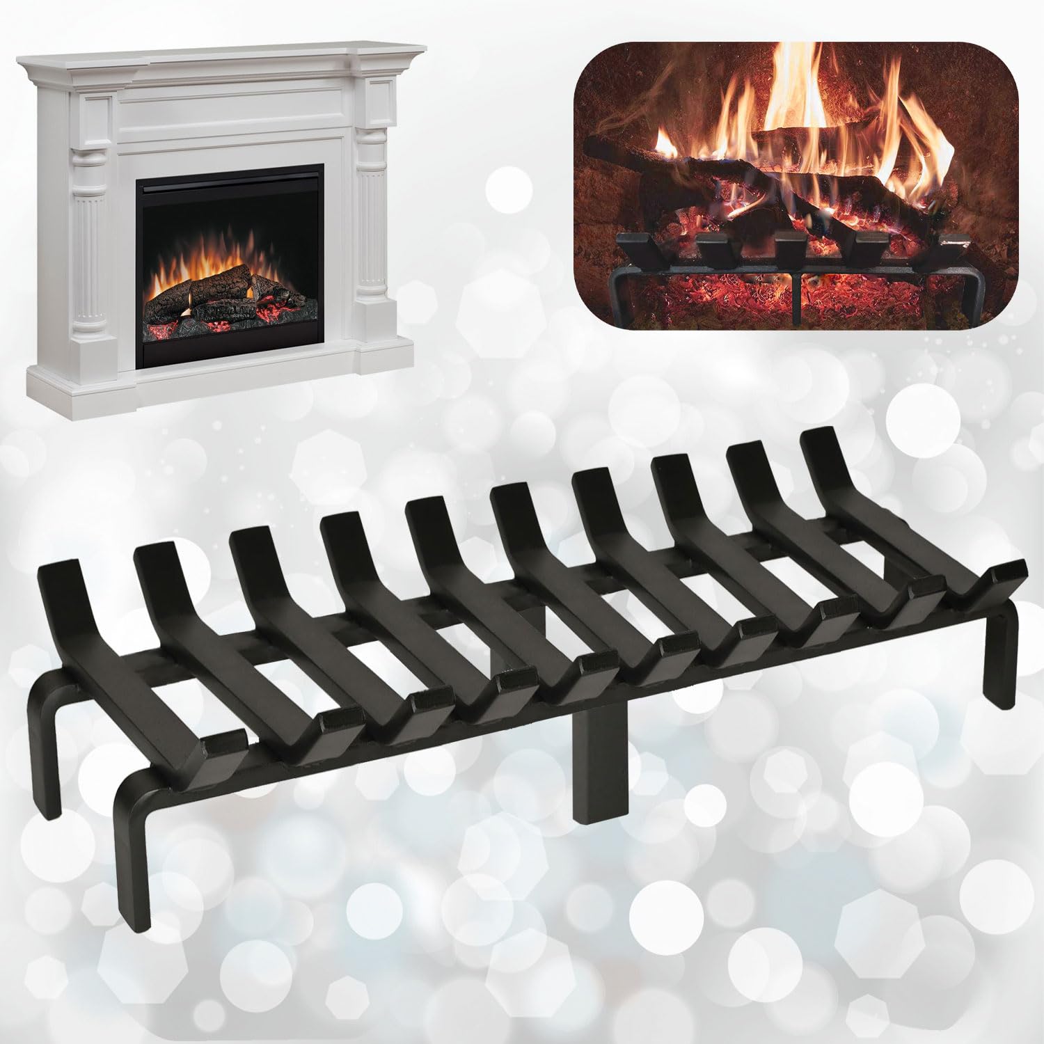 AKTEPE GROUP 60 cm x 32 cm 10 Çubuklu Ekstra Şömine Izgarası Dar Gözlü Izgara