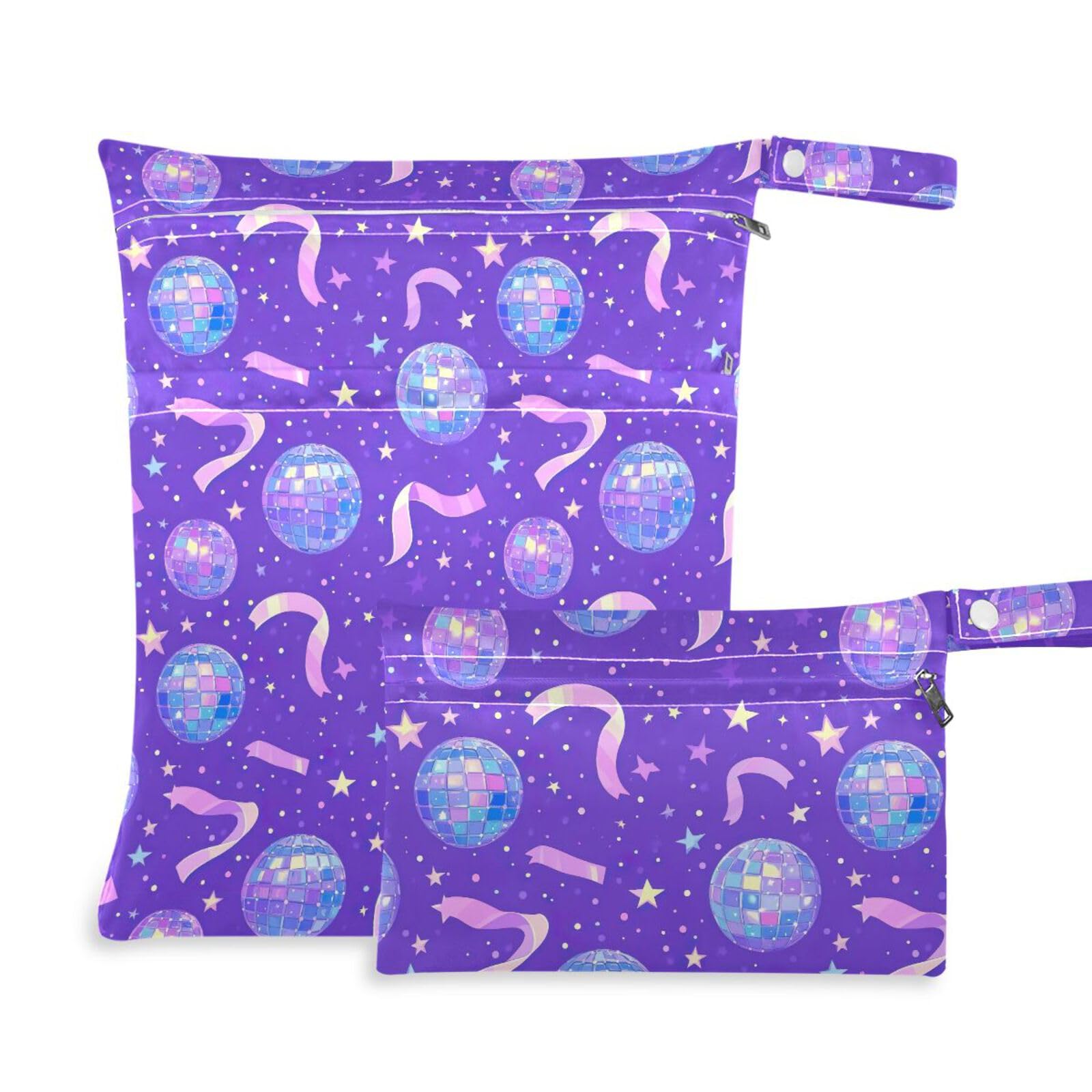 Coikll Wet Dry Bags for Cloth Diaper 2 Pack Waterproof Yoga Gym Bag for Swimsuit Wet Clothes Baby Items-?Ribbon Disco Light?