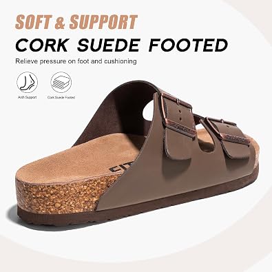 FITORY Mens Sandals, Arch Support Slides with Adjustable Buckle Straps and Cork Footbed Size 7-14.5