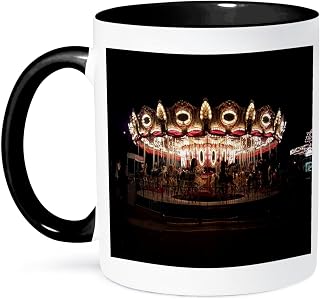 3dRose Carousel Merry Go Round Amusement Park Night Lights 11oz Two-Tone Black Mug