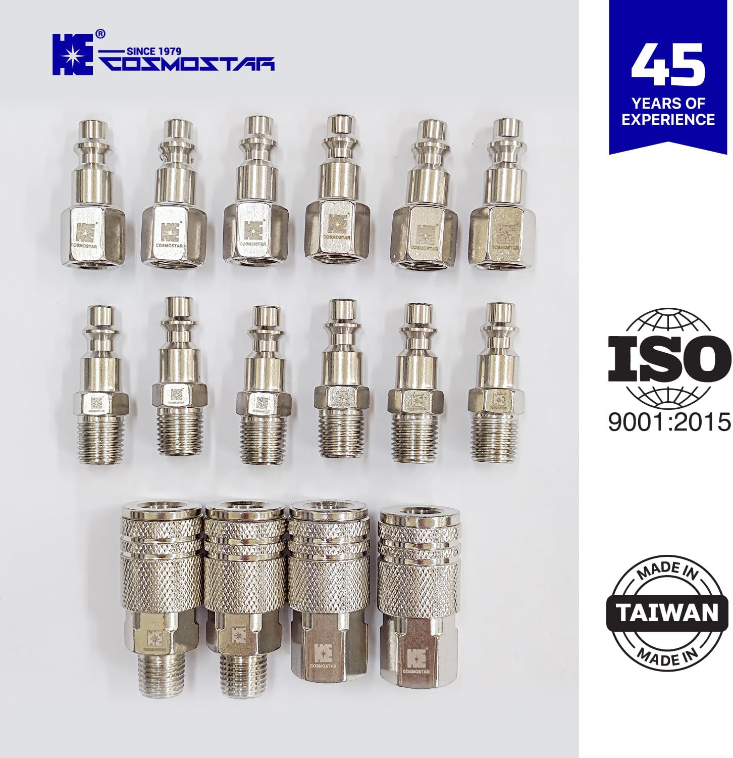 Cosmostar 16-Piece Air Hose Fittings Set | 1/4" NPT Quick Connect Air Coupler & Plug Kit | Industrial Swivel Air Tool Fittings & Compressor Accessories | Universal Auto Shop Air Compressor Adapter