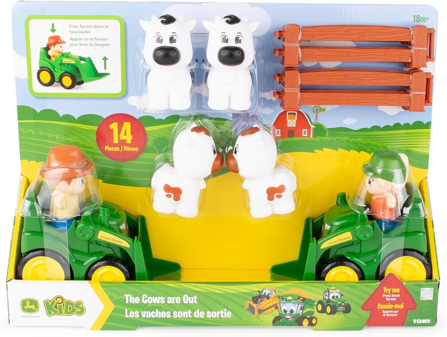 TOMY The Cows are Out! Farm Animal Playset - Preschool Farm Set with Tractors, Cows, Farmers & Fences - 14 Pieces - Ages 18 Months+