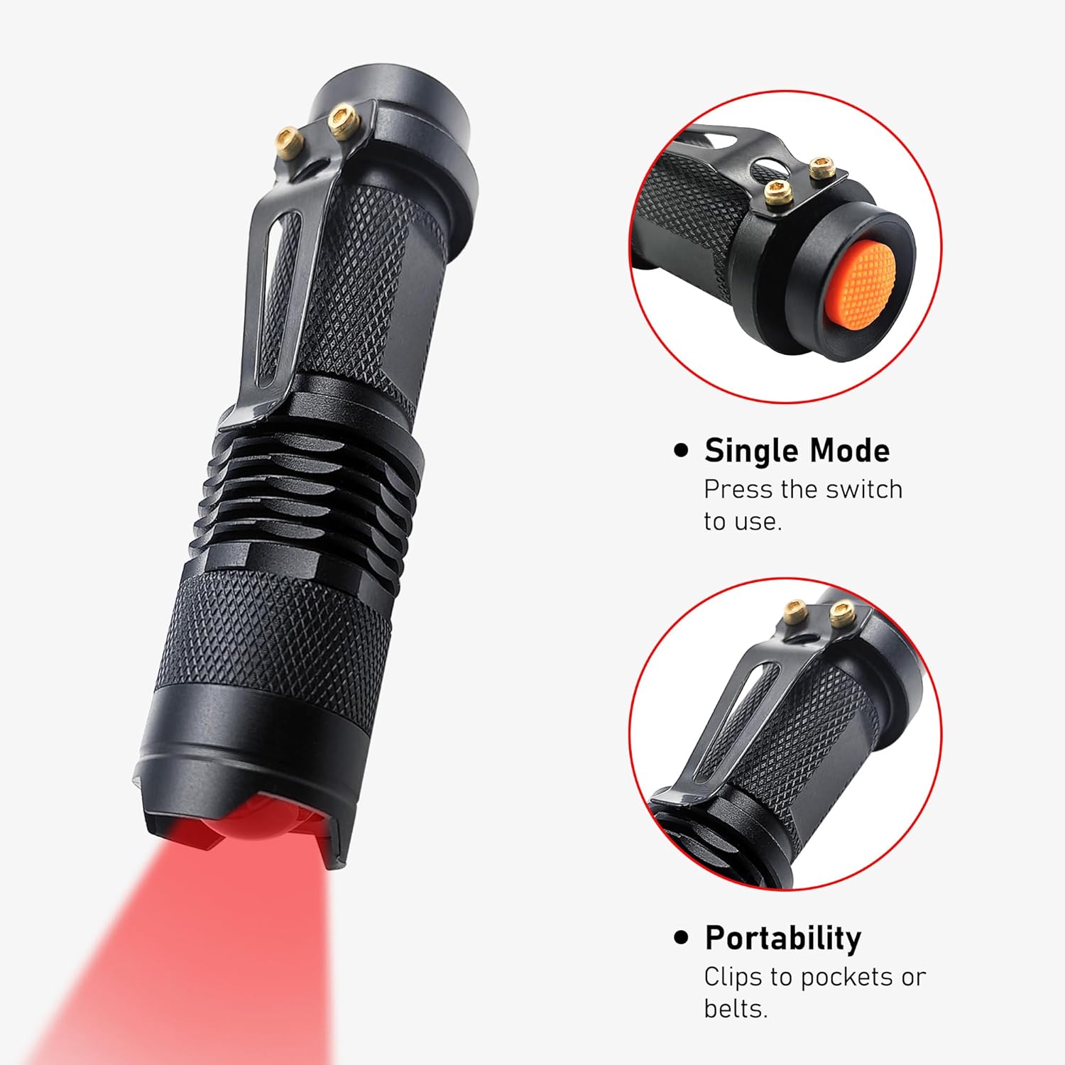 Mini Red Flashlight, Low-Lumen Compact Red Light Flashlight Portable Zoomable for Night Vision Short-Range Illumination,2-Pack