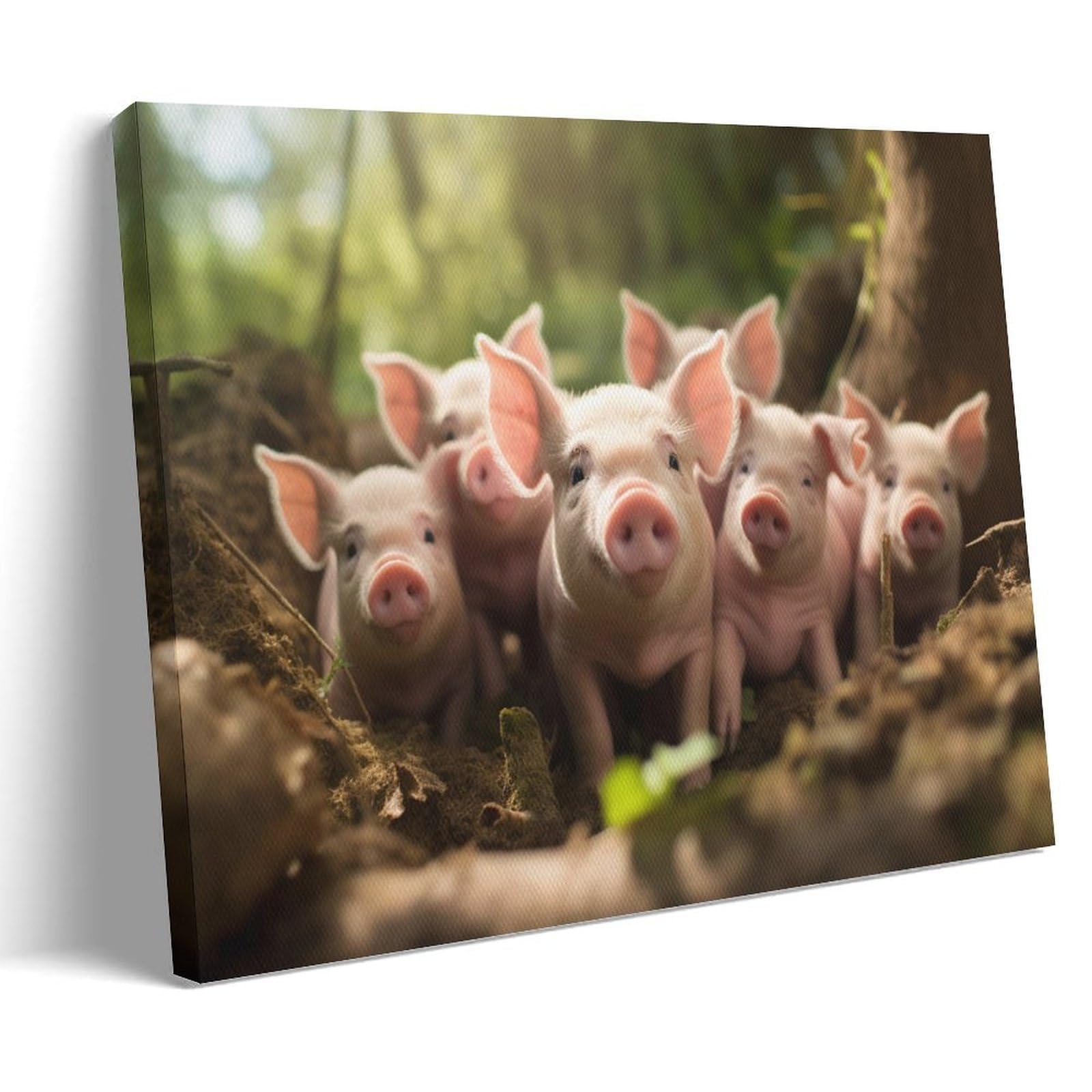 AYAROS Country Pig Wall Art for Living Room Modern Happy Cute Animal Farmhouse Paintings on Canvas Wall Art Poster for Home Decorations Wall Decor Framed 08x12 inch