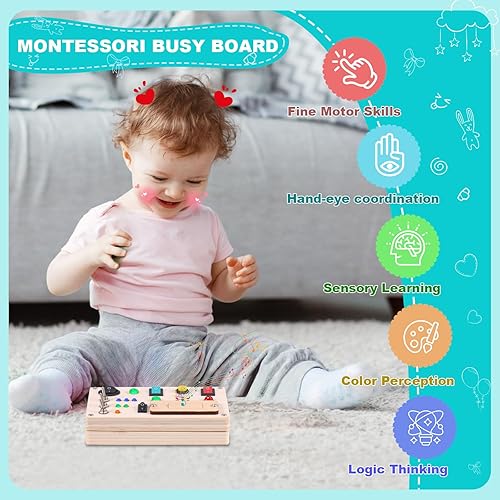 Miniatura 2 de Tablero de actividades Montessori para niños pequeños, interruptor de luz LED, tablero ocupado, juguetes sensoriales para niños pequeños ocupados,