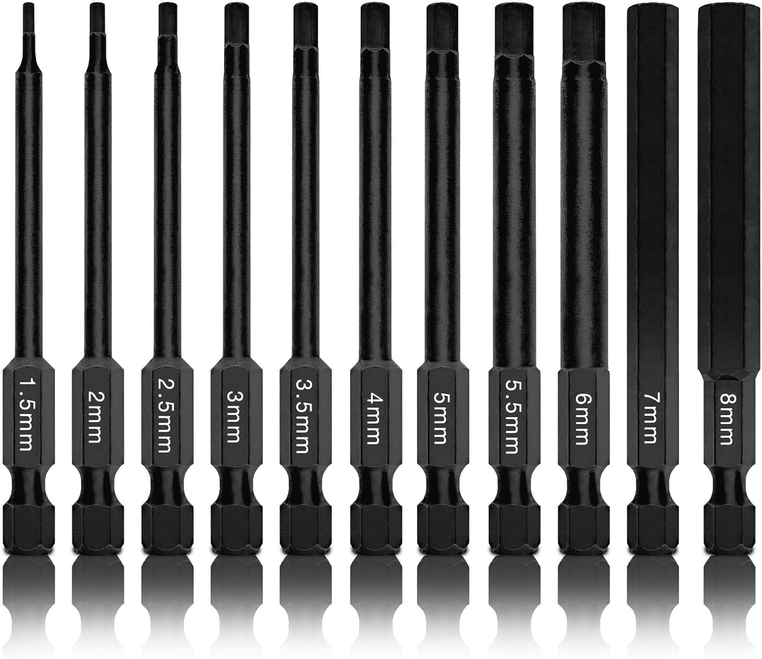 01148A Hex Allen Power Bit Set, 11-Piece Metric Sizes 1.5mm to 8mm | Magnetic Head Bits 3 Quick Release Shanks Premium S2 Steel Compatible with Drills and Impact Drivers