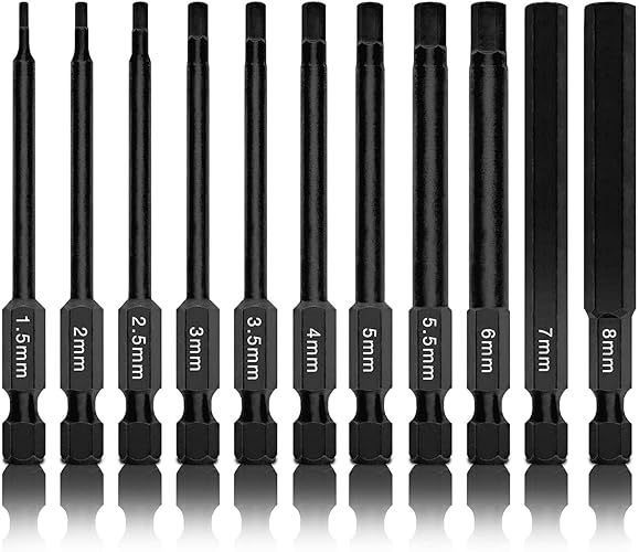 NEIKO 01148A Juego de Brocas Hexagonales Allen de Energía, 11 Piezas Tamaños Métricas de 1.5mm a 8mm | Brocas de Cabeza Magnética con Tallos de Liberación Rápida 3 Premium Acero S2 Compatible con Taladros y Impulsores