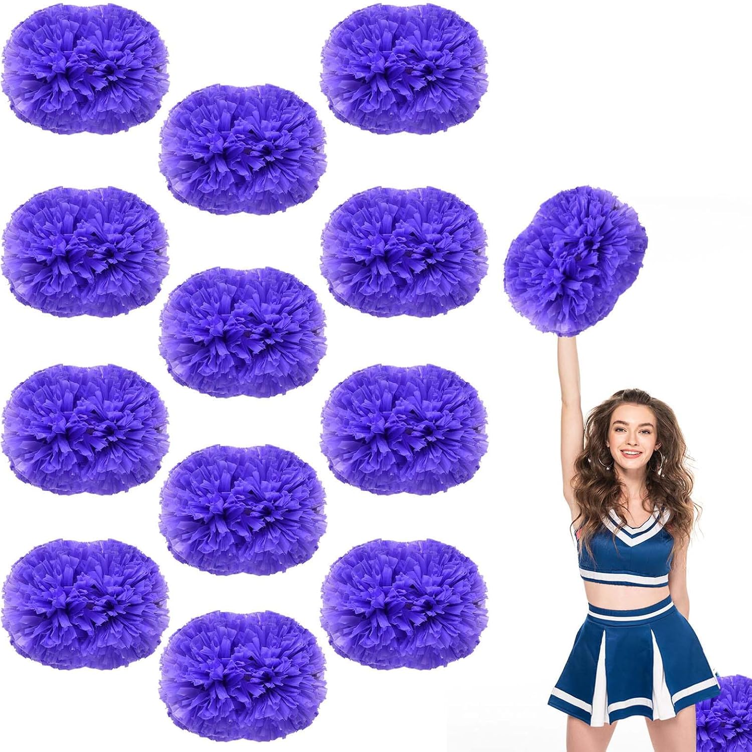 12 Pack Cheerleading pom poms,Handheld Cheer pom poms, Sports Cheer Plastic Pom Poms Cheerleading for Sports Team Spirit Cheering (Black+Green) (Purple)