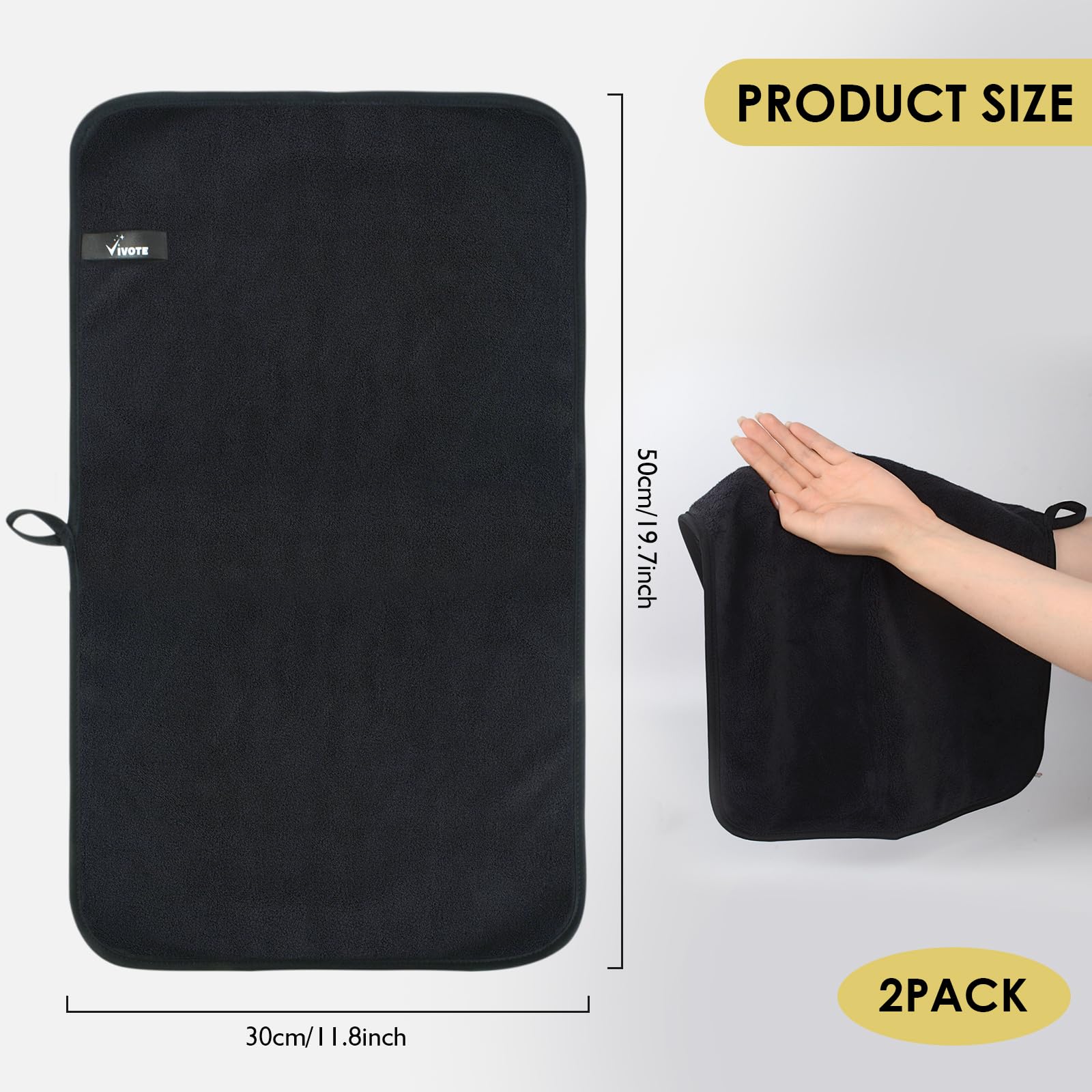VIVOTE 2 Pack Microfibre Hand Towel Set including Hanging Loop - Image 2